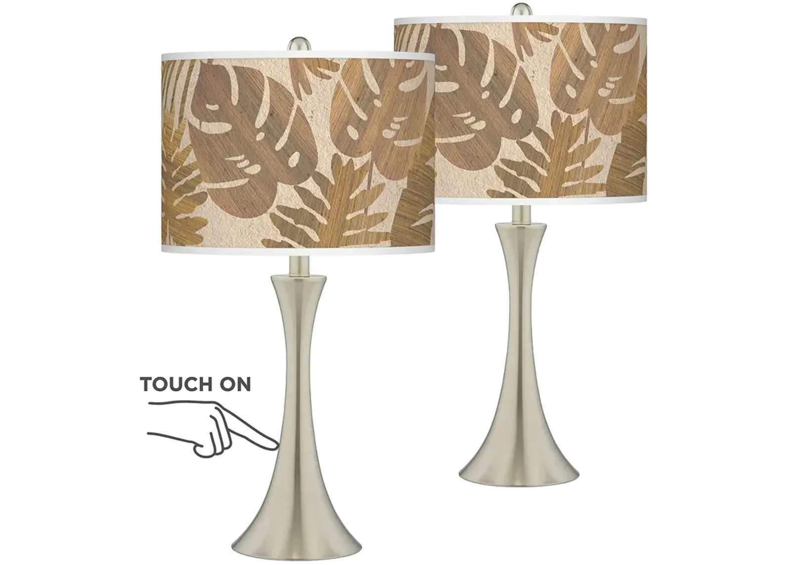 Tropical Woodwork Trish Brushed Nickel Touch Table Lamps Set of 2