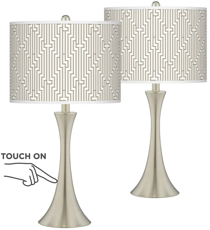 Diamond Maze Trish Brushed Nickel Touch Table Lamps Set of 2