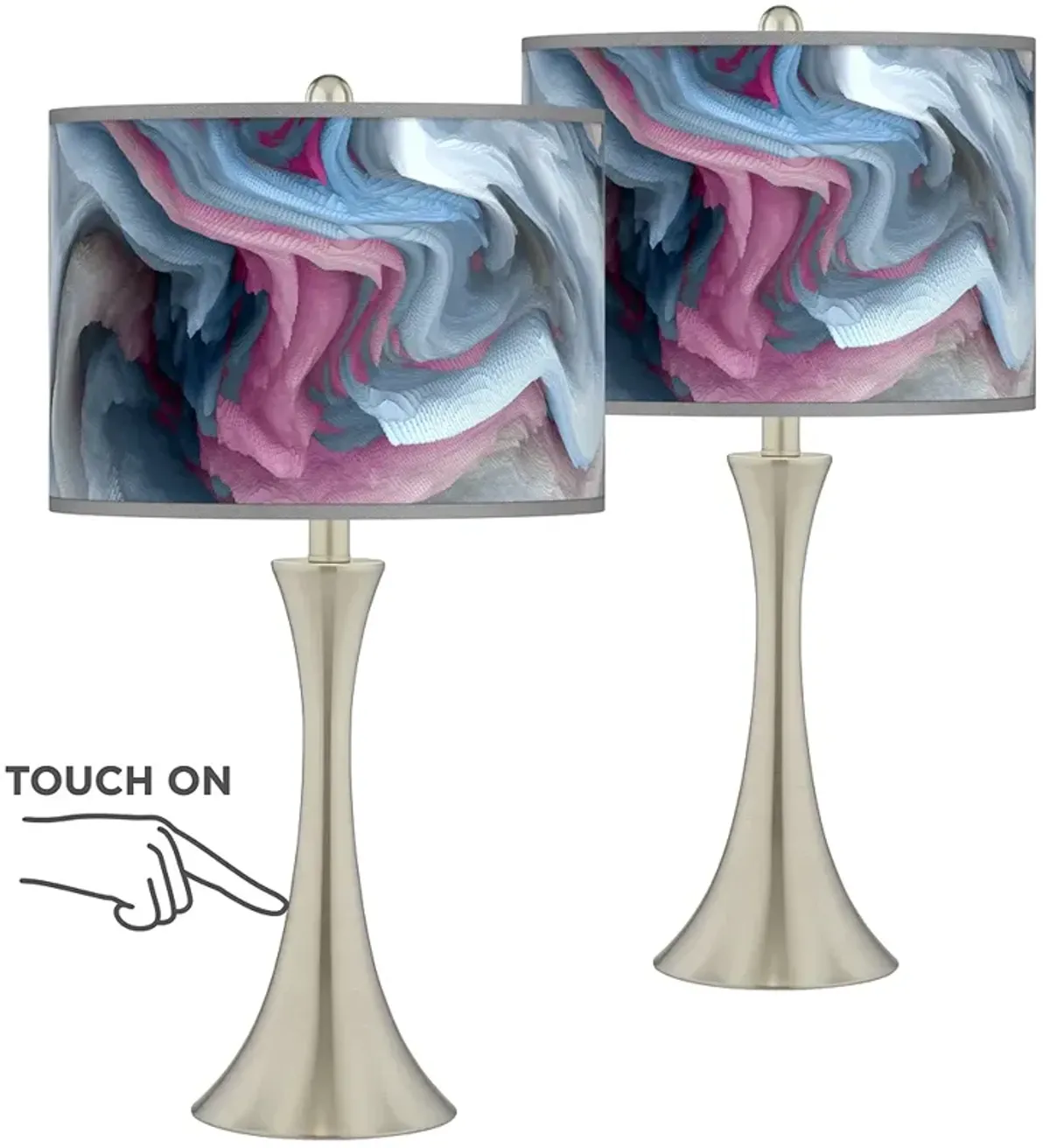 Europa Trish Brushed Nickel Touch Table Lamps Set of 2