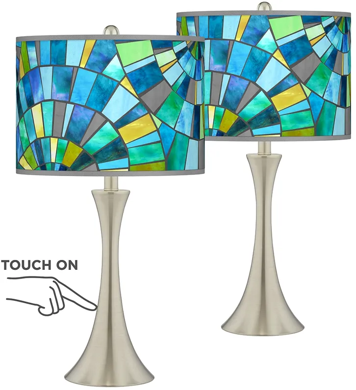 Lagos Mosaic Trish Brushed Nickel Touch Table Lamps Set of 2