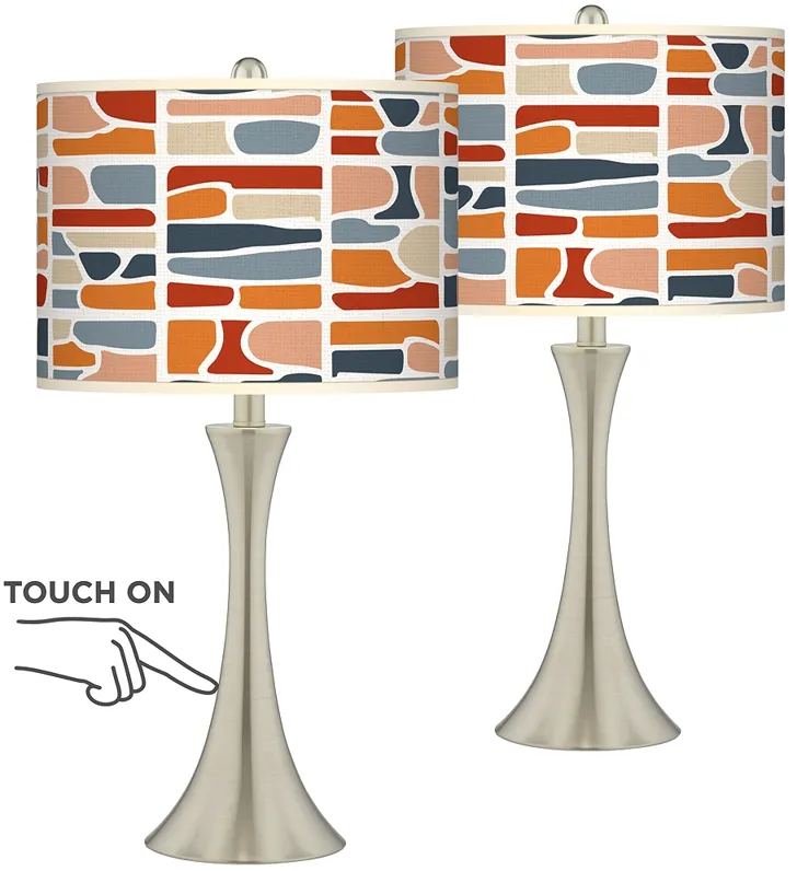 Retro Cobblestones Trish Nickel Touch Table Lamps Set of 2