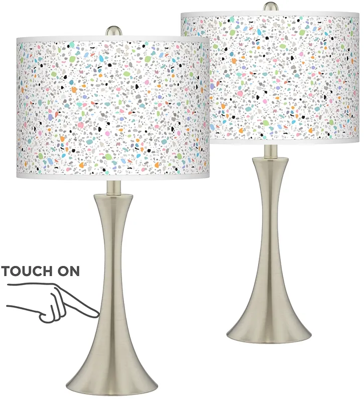 Colored Terrazzo Trish Brushed Nickel Touch Table Lamps Set of 2