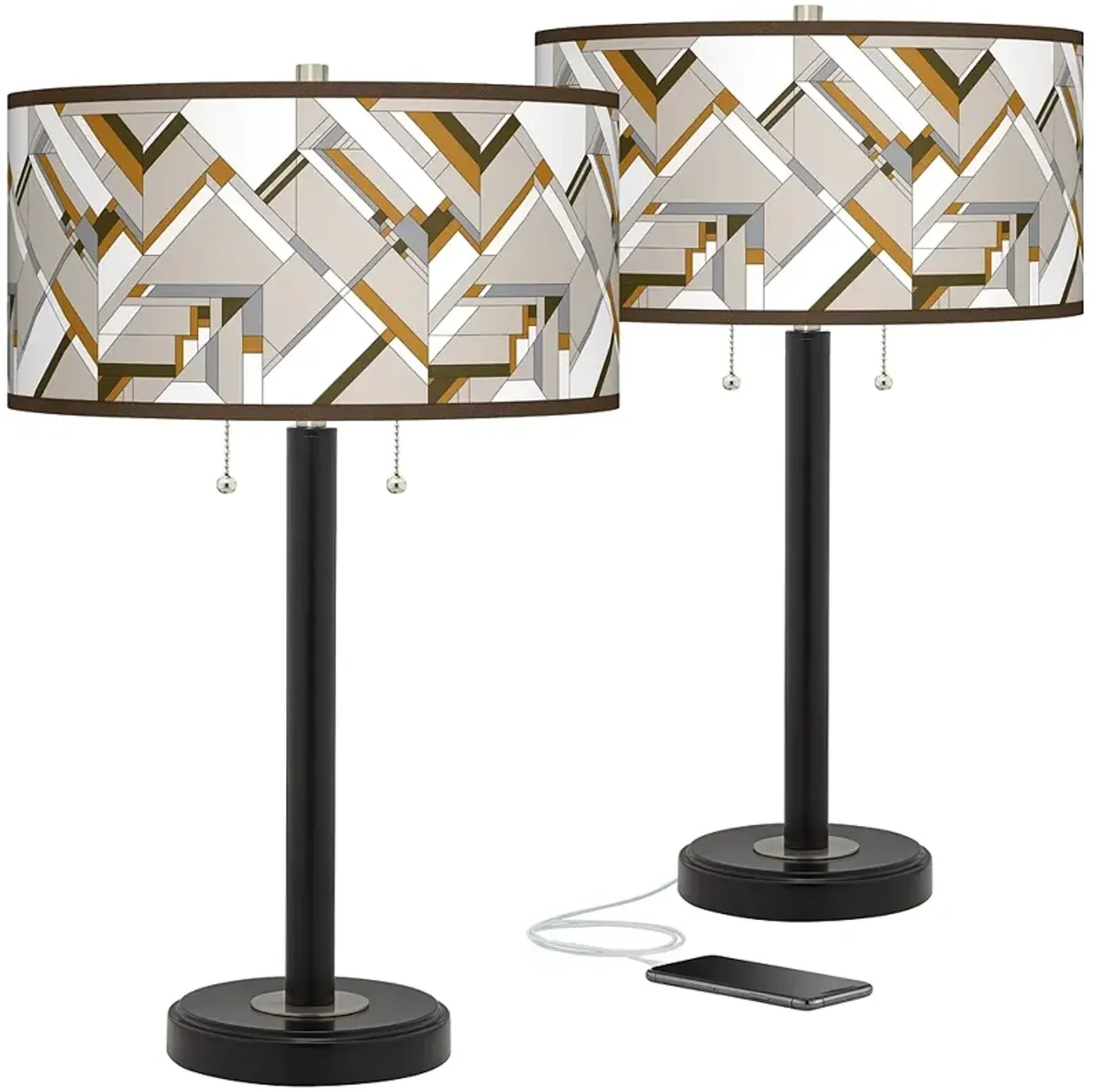 Craftsman Mosaic Arturo Black Bronze USB Table Lamps Set of 2