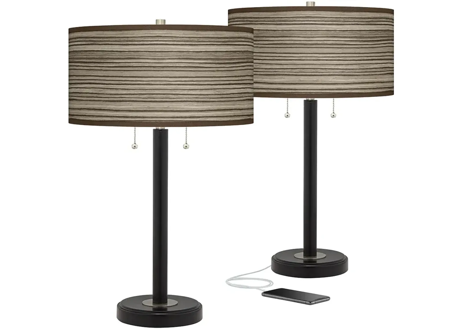 Cedar Zebrawood Arturo Black Bronze USB Table Lamps Set of 2