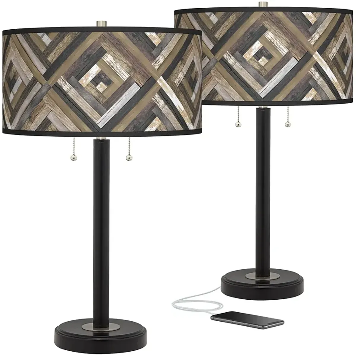 Woodwork Diamonds Arturo Black Bronze USB Table Lamps Set of 2