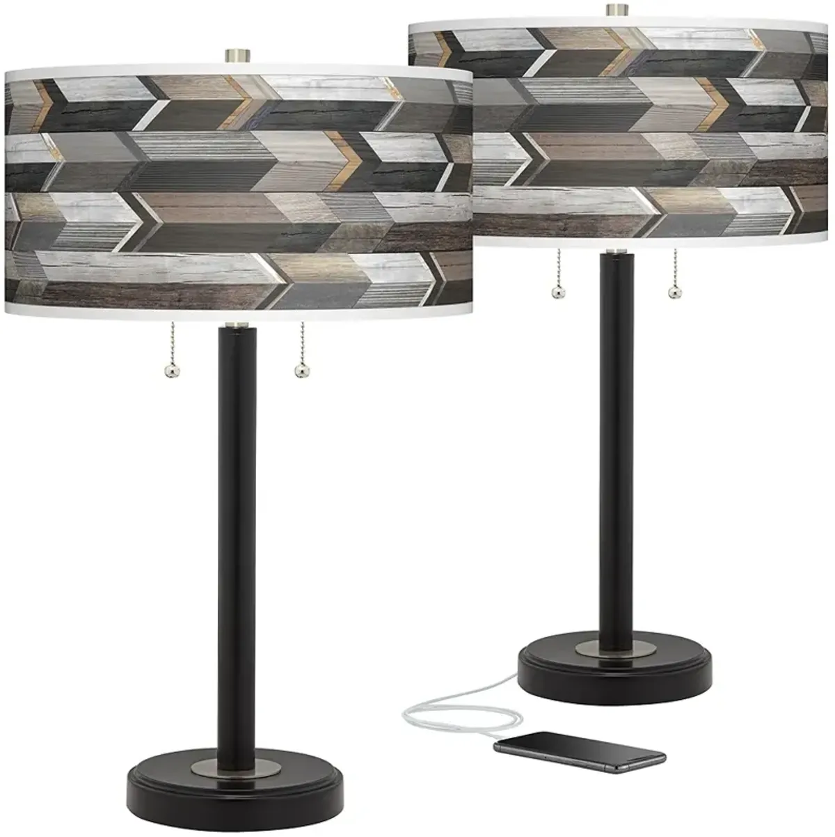 Giclee Glow Arturo 25" Woodwork Arrows Shade Bronze USB Lamps Set of 2