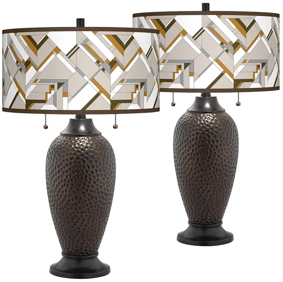 Craftsman Mosaic Oil-Rubbed Bronze Table Lamps Set of 2