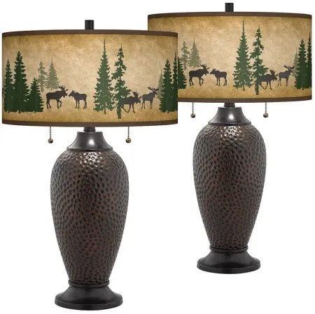 Moose Lodge Zoey Hammered Oil-Rubbed Bronze Table Lamps Set of 2