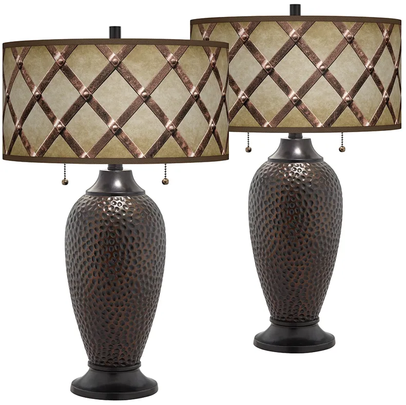 Metal Weave Zoey Hammered Oil-Rubbed Bronze Table Lamps Set of 2