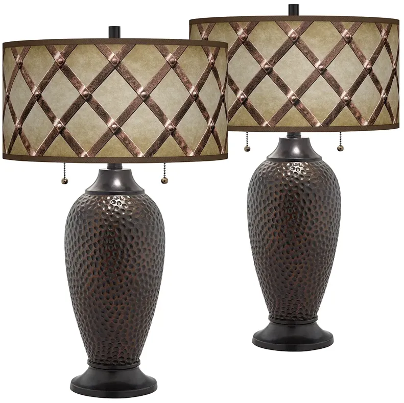 Metal Weave Zoey Hammered Oil-Rubbed Bronze Table Lamps Set of 2