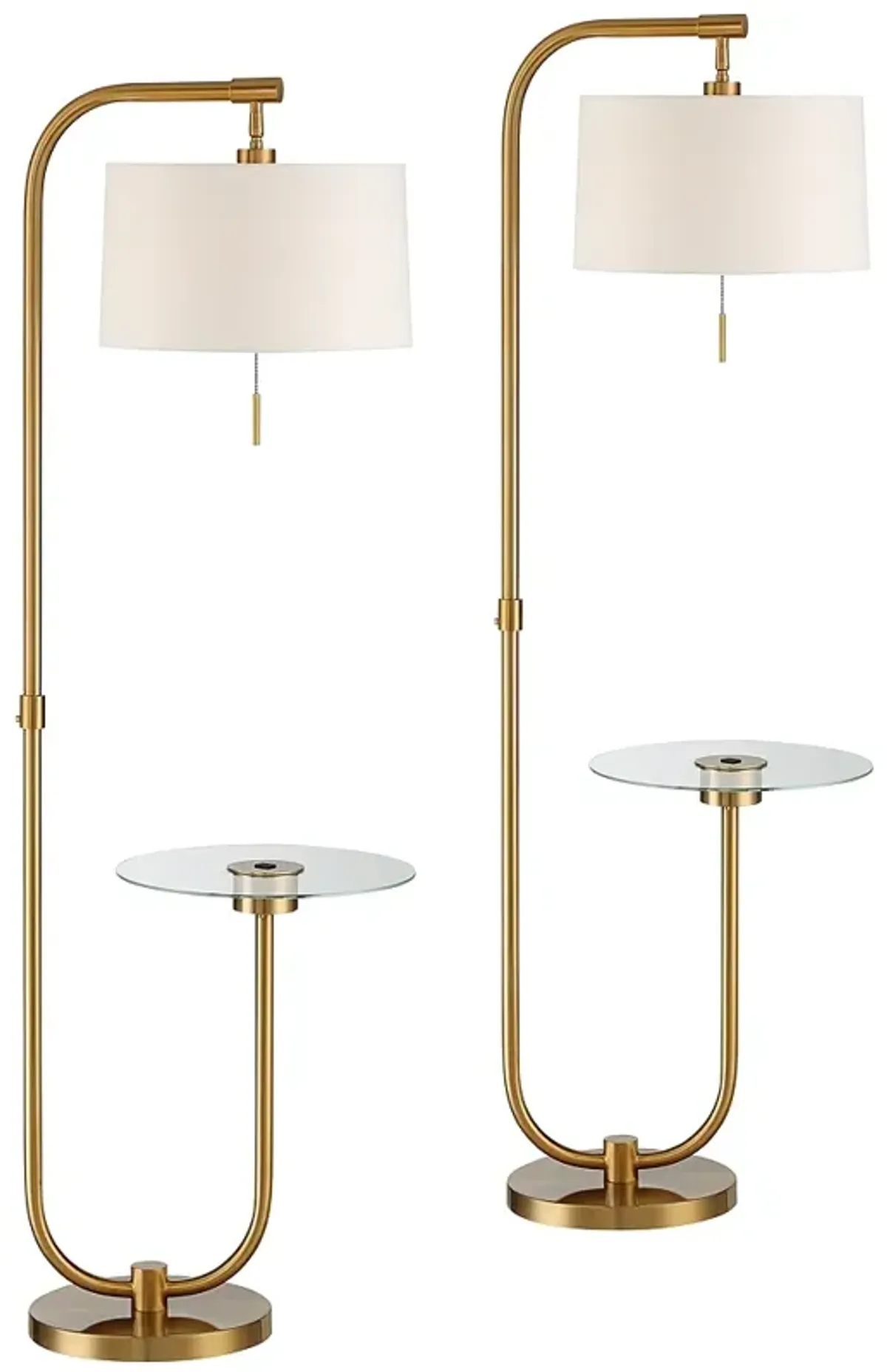 Possini Euro Volta Brass Finish Glass Tray Table USB Floor Lamps Set of 2