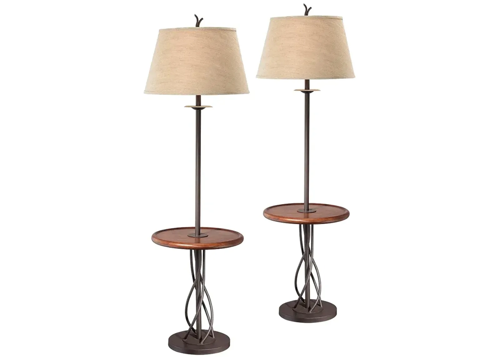 Franklin Iron Works 63 1/2" Twist Base Wood Table Floor Lamps Set of 2