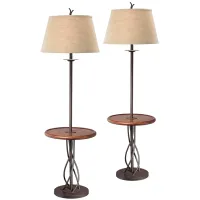 Franklin Iron Works 63 1/2" Twist Base Wood Table Floor Lamps Set of 2