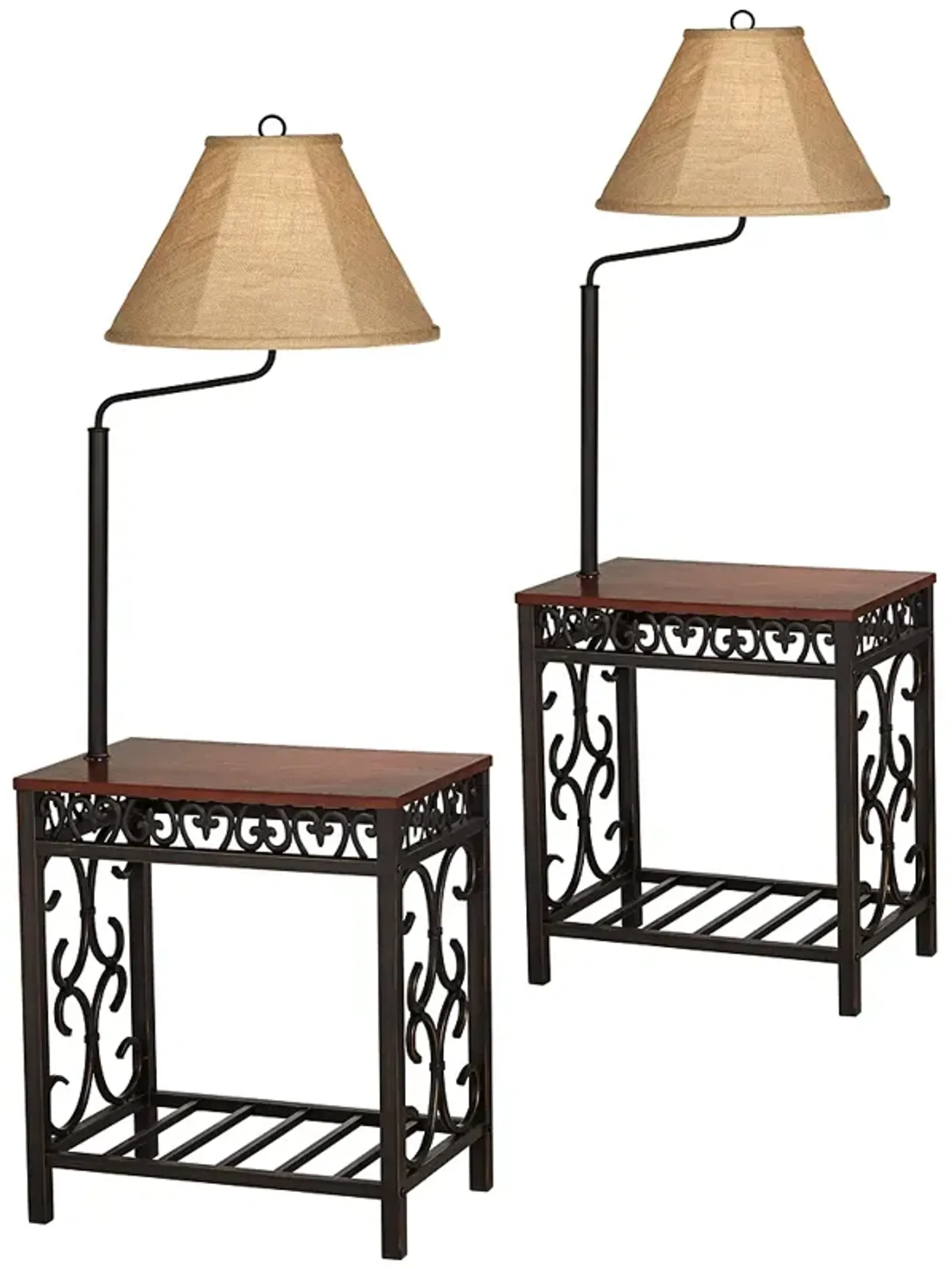 Travata Cherry Wood End Table Floor Lamps Set of 2