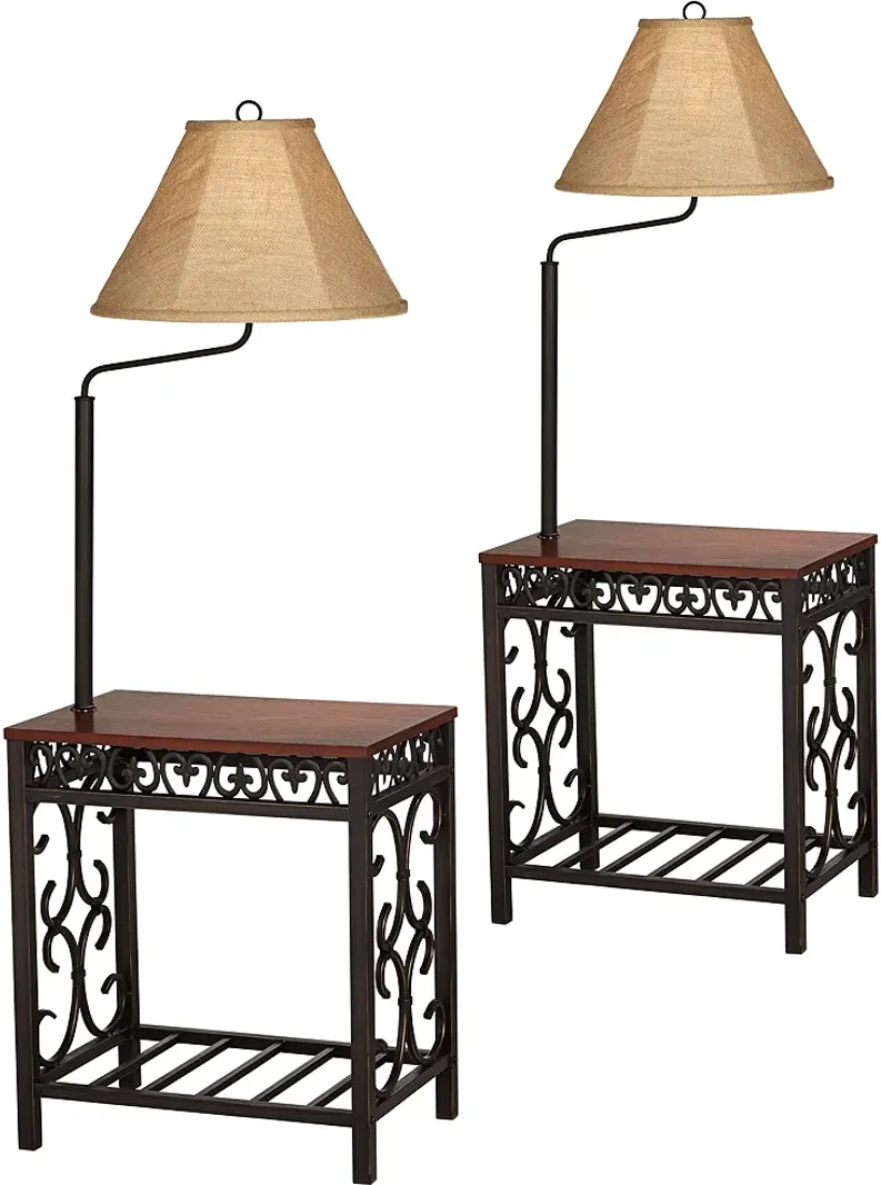 Travata Cherry Wood End Table Floor Lamps Set of 2