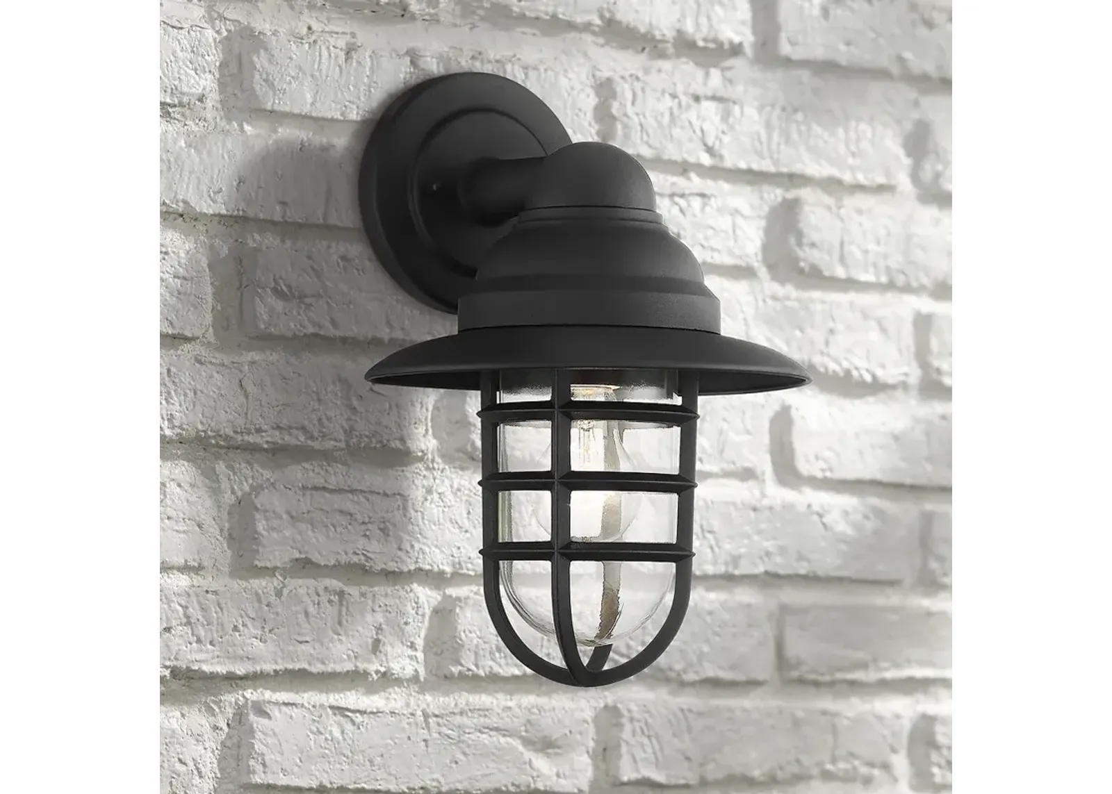 John Timberland Marlowe 13" High Black Hooded Cage Outdoor Wall Light