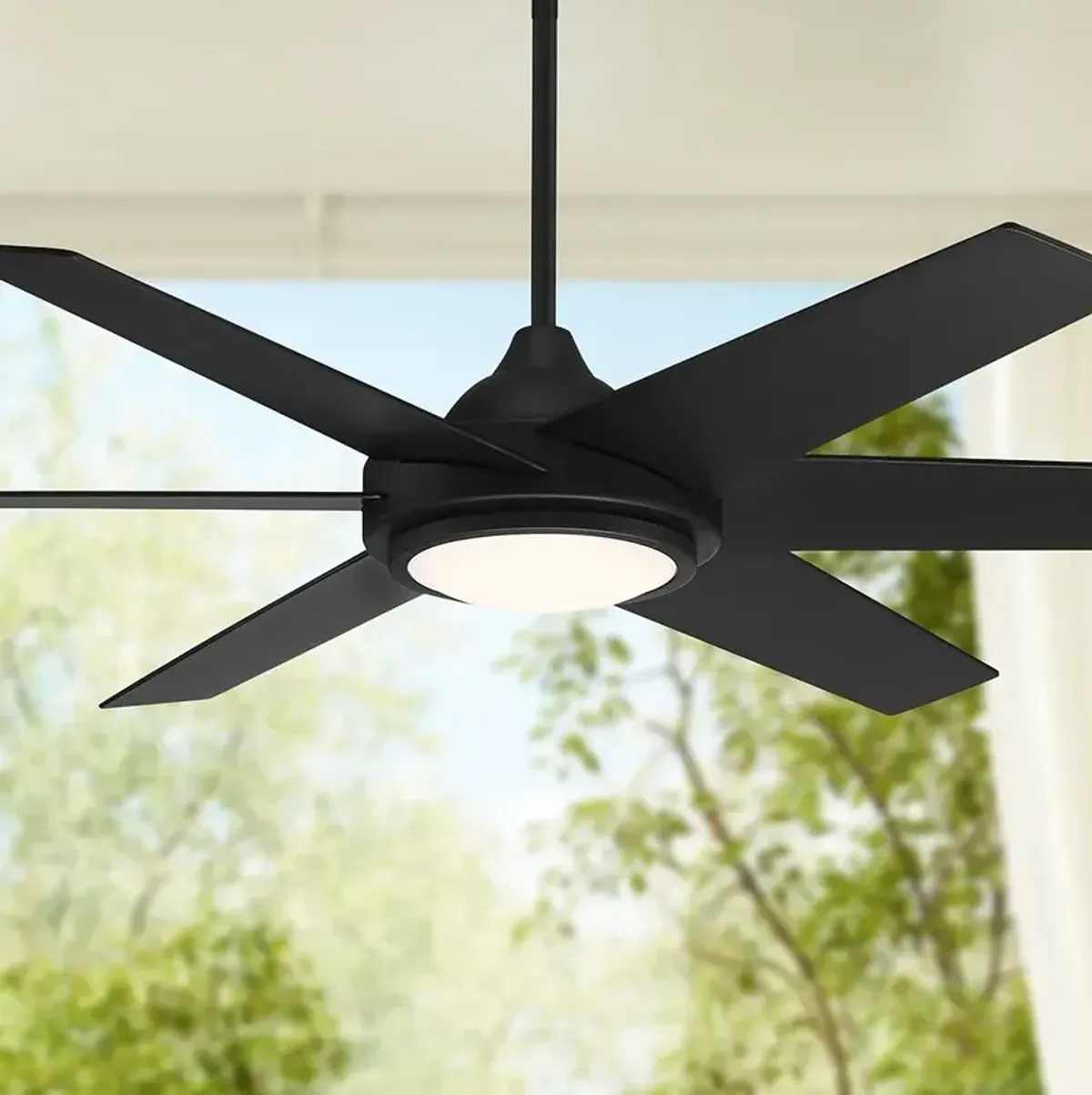 56" Casa Vieja Estate Matte Black LED Damp Ceiling Fan with Remote