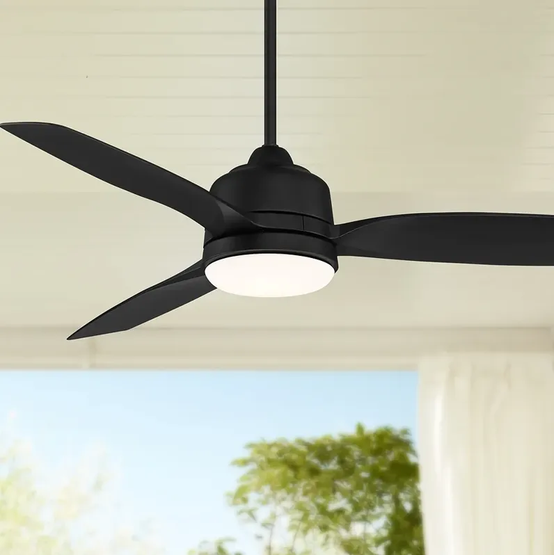 54" Casa Vieja Tres Aurora Black Wet Location LED Fan with Remote