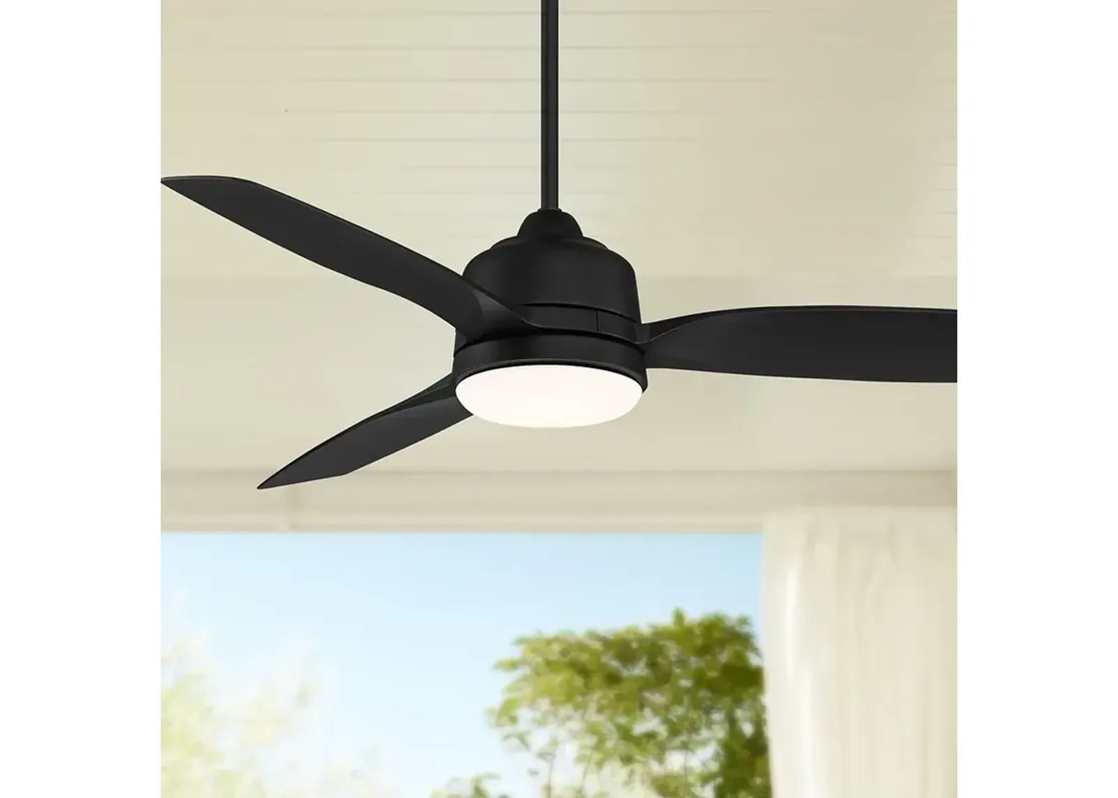 54" Casa Vieja Tres Aurora Black Wet Location LED Fan with Remote