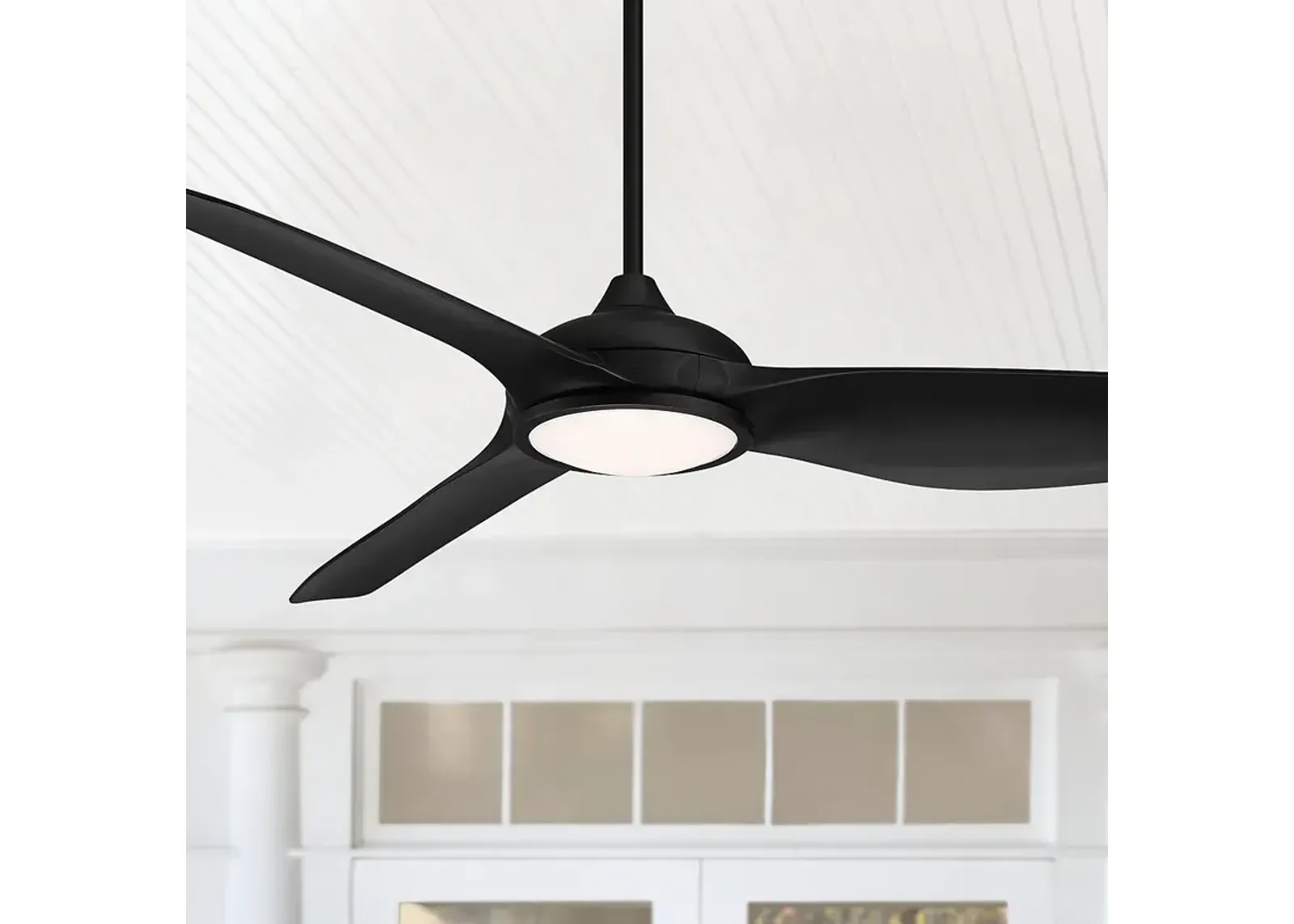 60" Possini Euro Dark Vader Matte Black Damp Remote LED Ceiling Fan