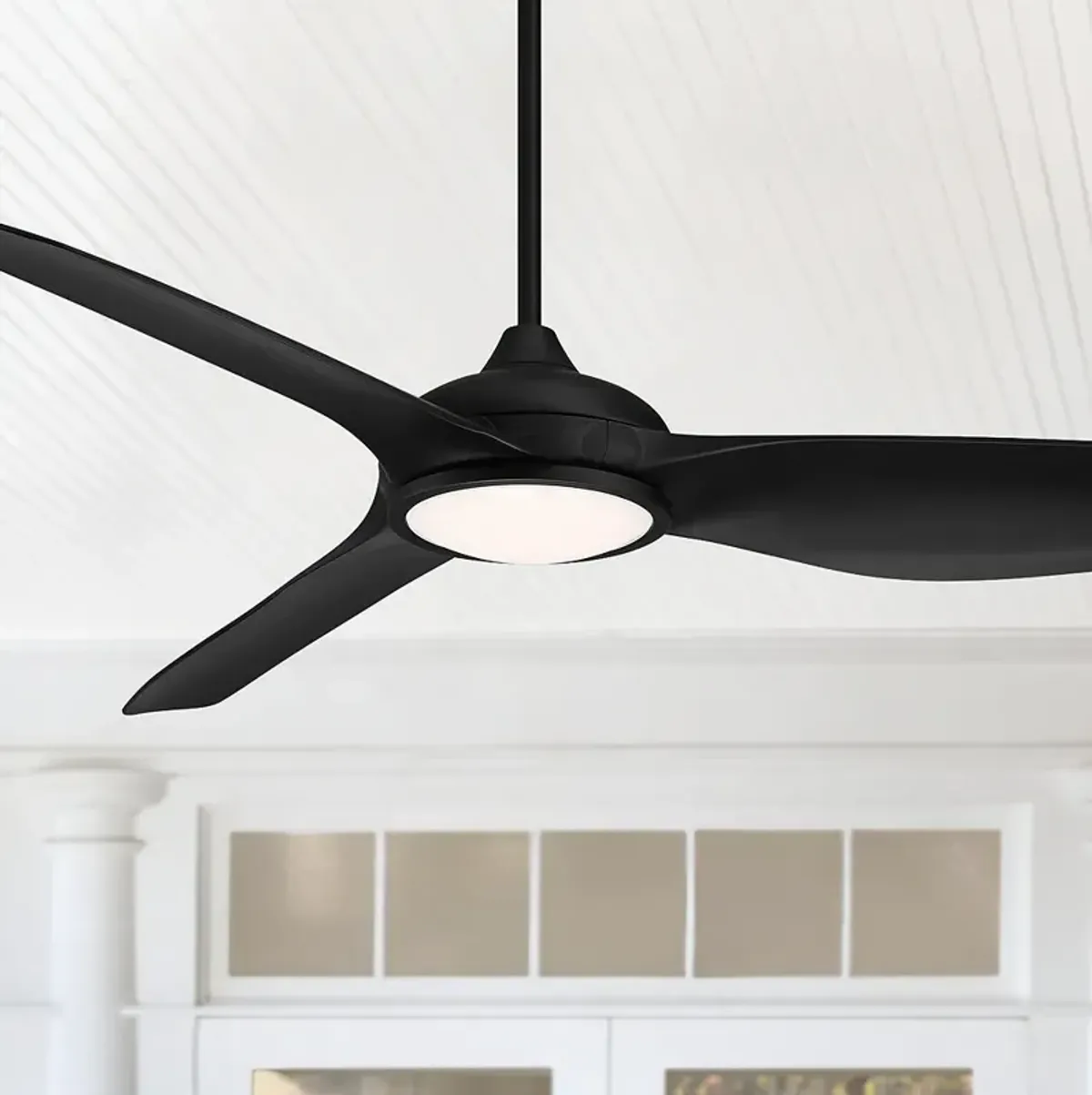 60" Possini Euro Dark Vader Matte Black Damp Remote LED Ceiling Fan