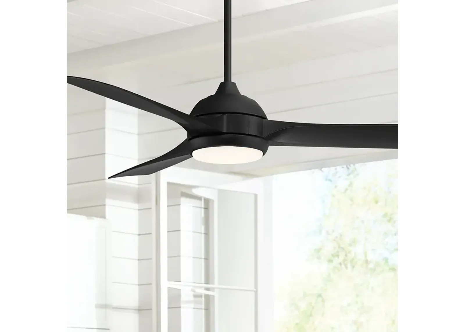 54" Casa Vieja Expedite Matte Black LED Damp Ceiling Fan with Remote