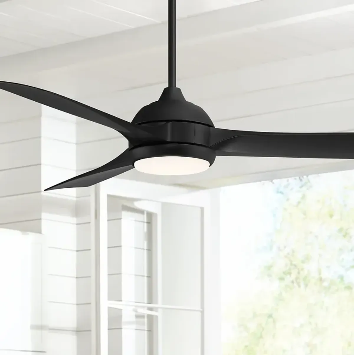 54" Casa Vieja Expedite Matte Black LED Damp Ceiling Fan with Remote