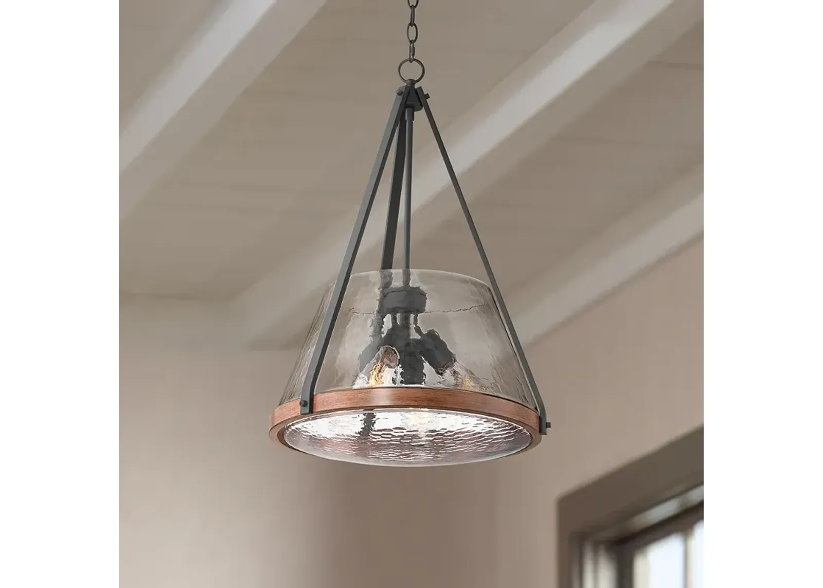 Dana 19 1/2" Wide Black and Wood 4-Light Pendant