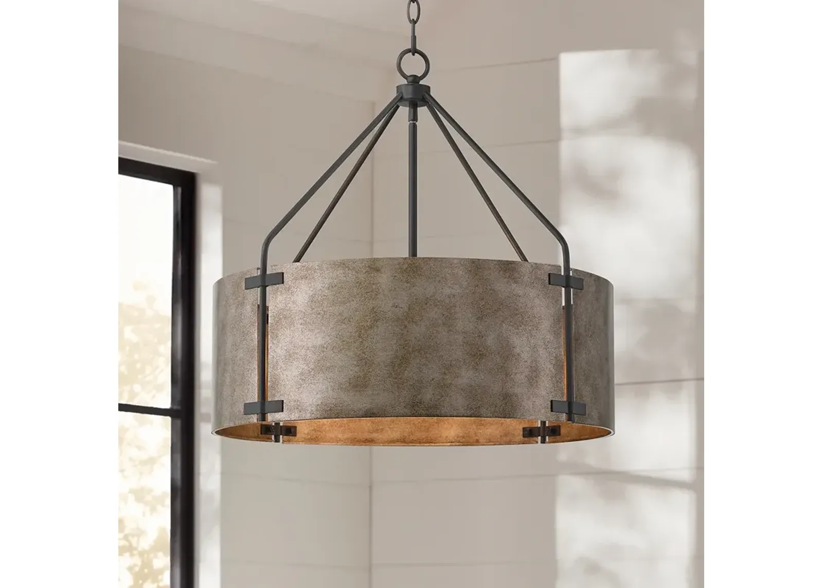 Possini Euro Julian 22" Wide Rustic Silver Metal Drum Pendant Light