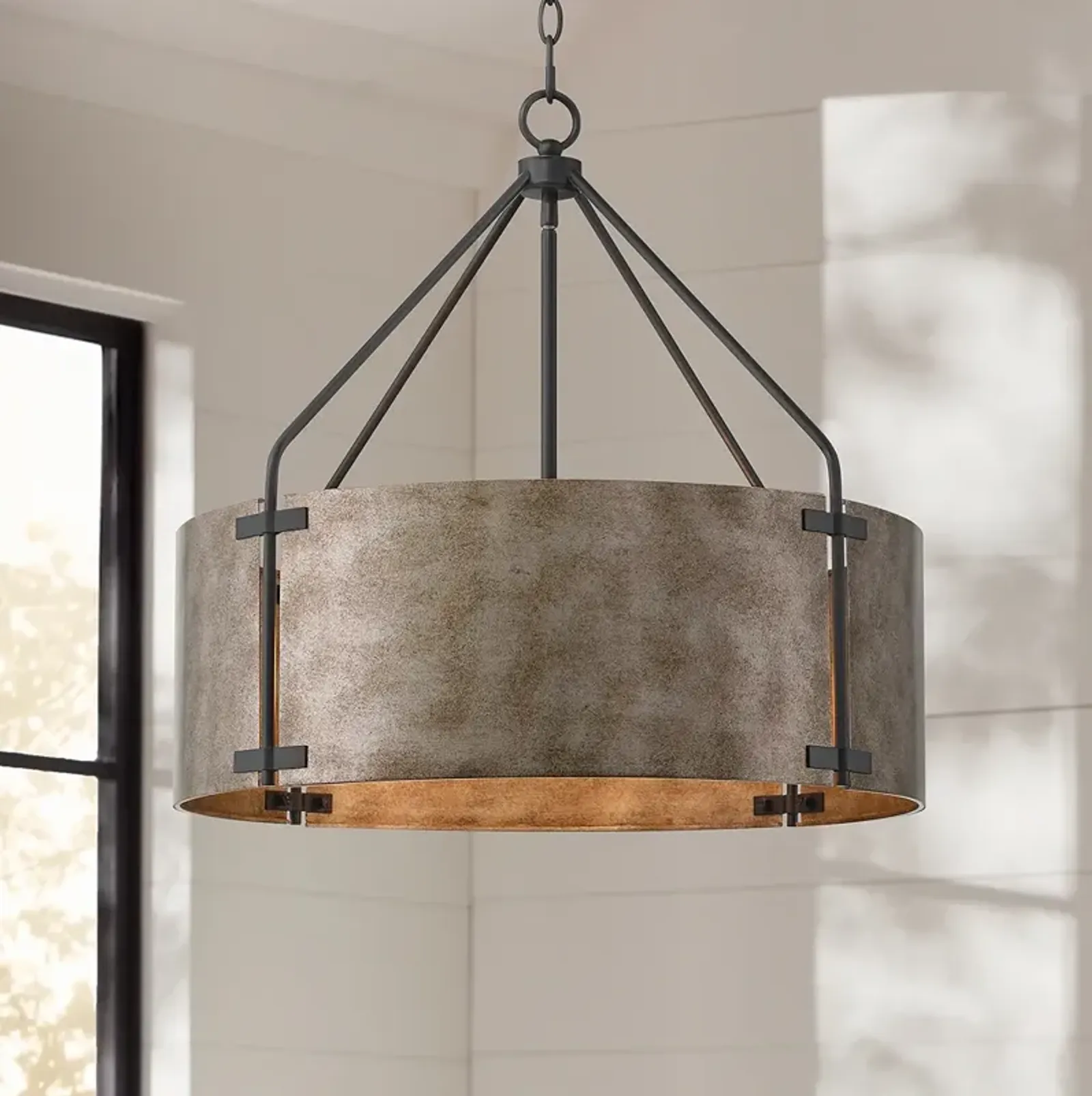 Possini Euro Julian 22" Wide Rustic Silver Metal Drum Pendant Light