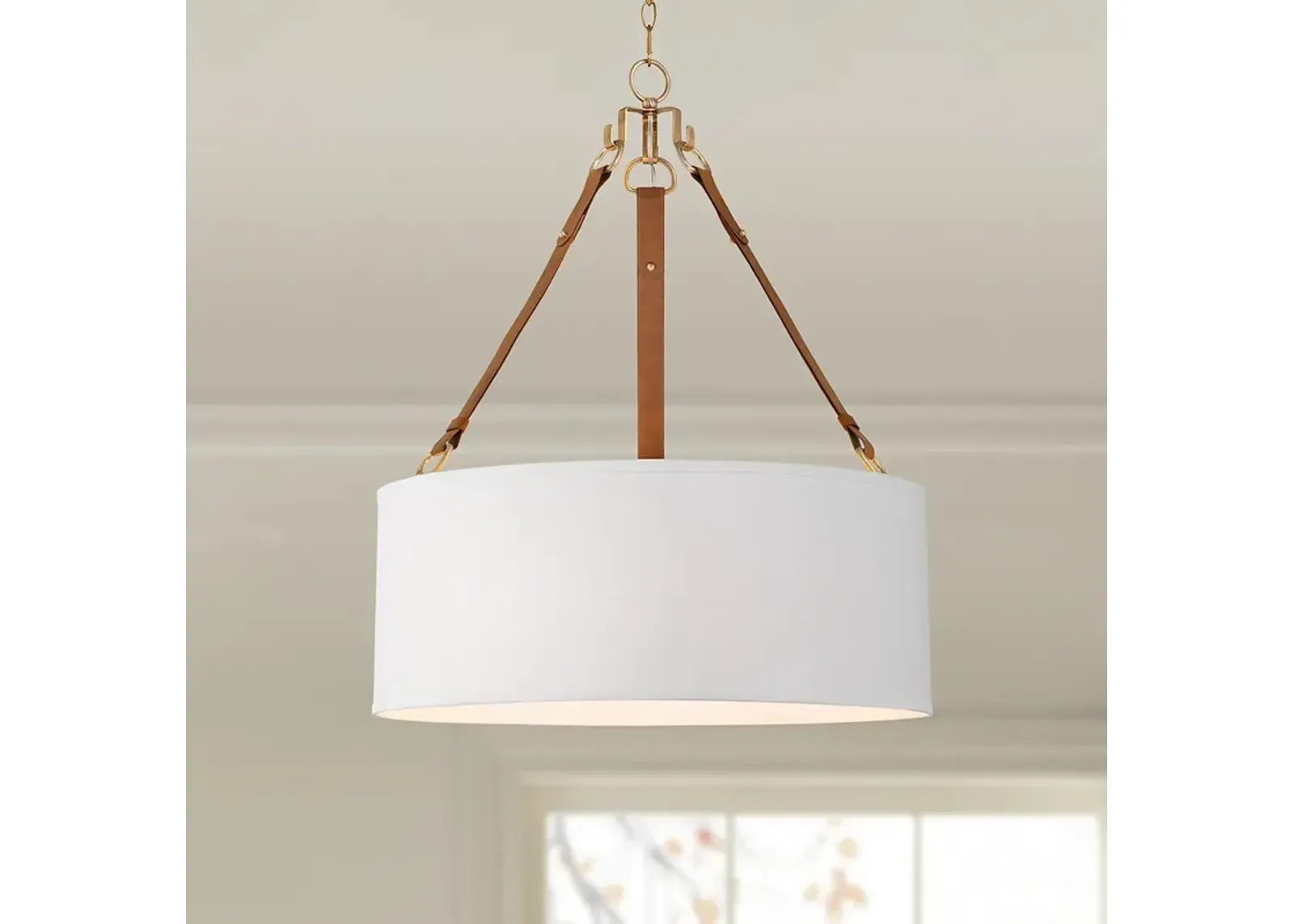 Possini Euro Indy 26"W White and Leather 5-Light Pendant