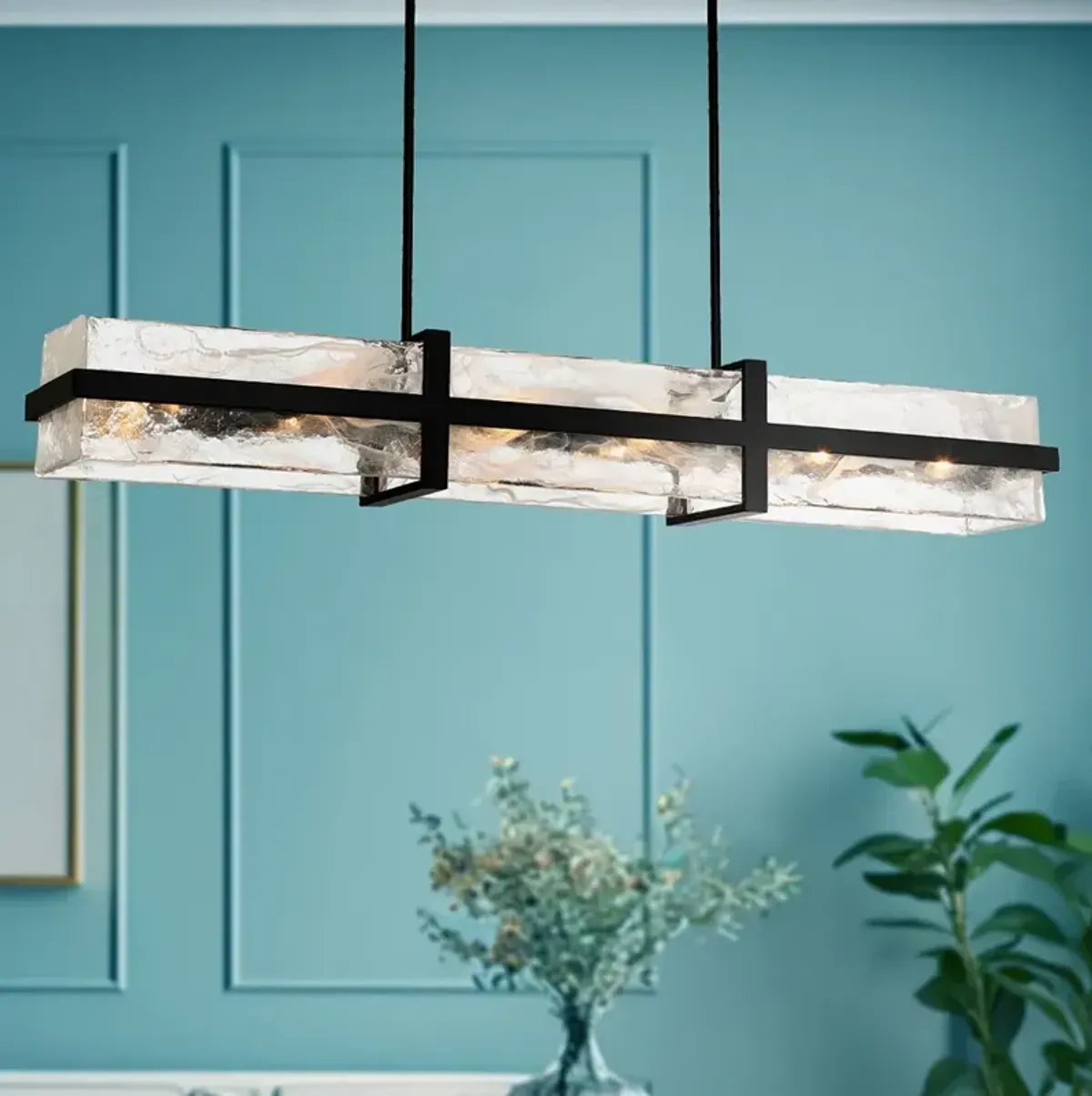 Minka Cloud Break 48" Wide Coal Black Cloud Glass Linear Chandelier