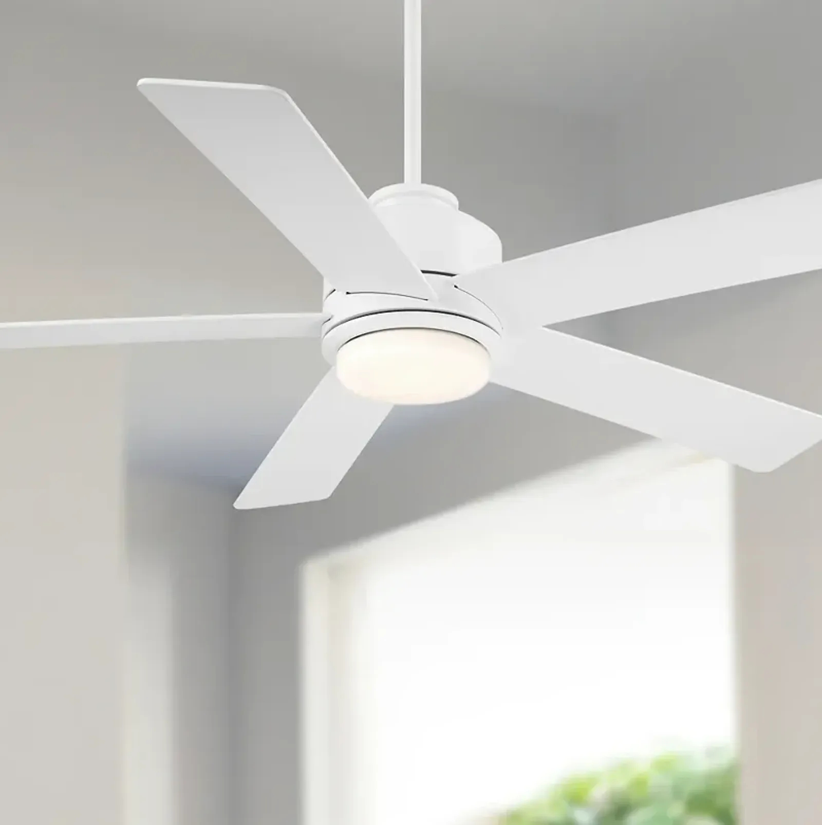 52" Casa Vieja Grand Palm Matte White LED Damp Rated Fan with Remote