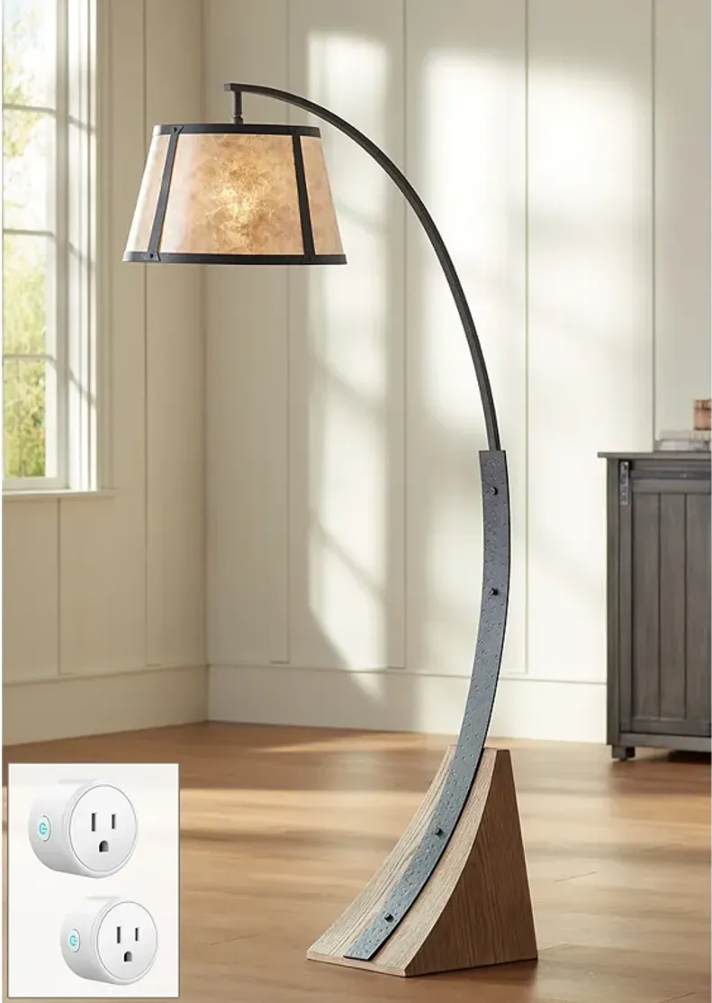 Oak River Gray and Blond Mica Arc Floor Lamp w/ Smart Socket
