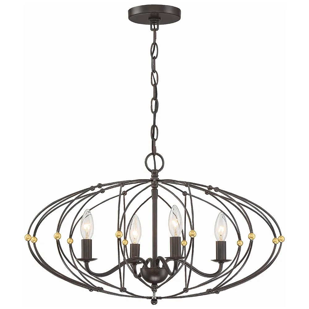 Zucca 4 Light English Bronze + Antique Gold Chandelier