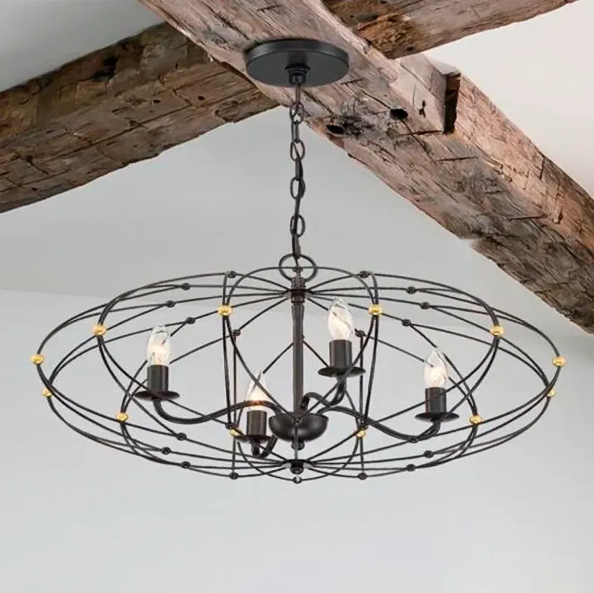 Zucca 4 Light English Bronze + Antique Gold Chandelier