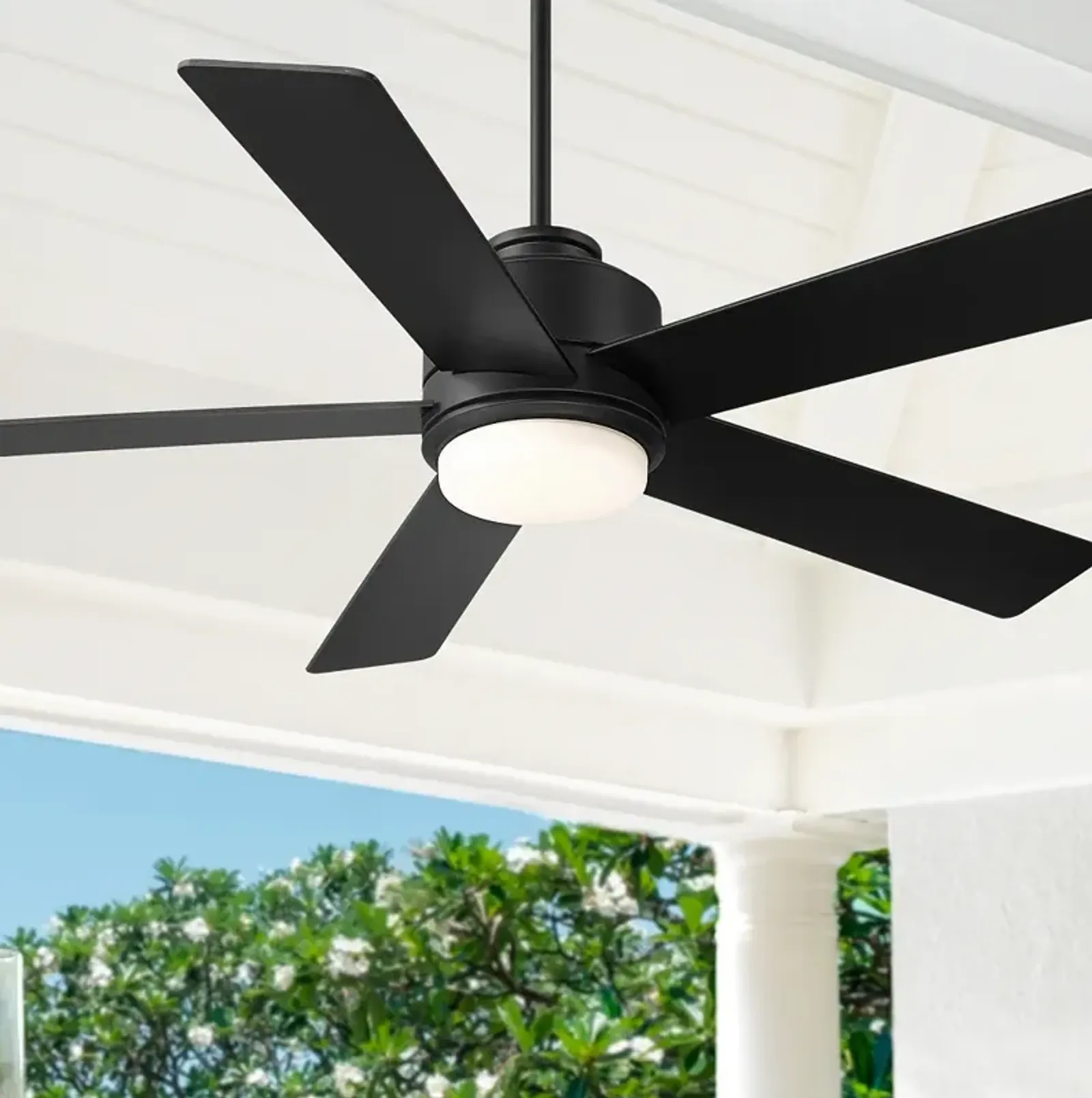 52" Casa Vieja Grand Palm Matte Black LED Damp Rated Fan with Remote