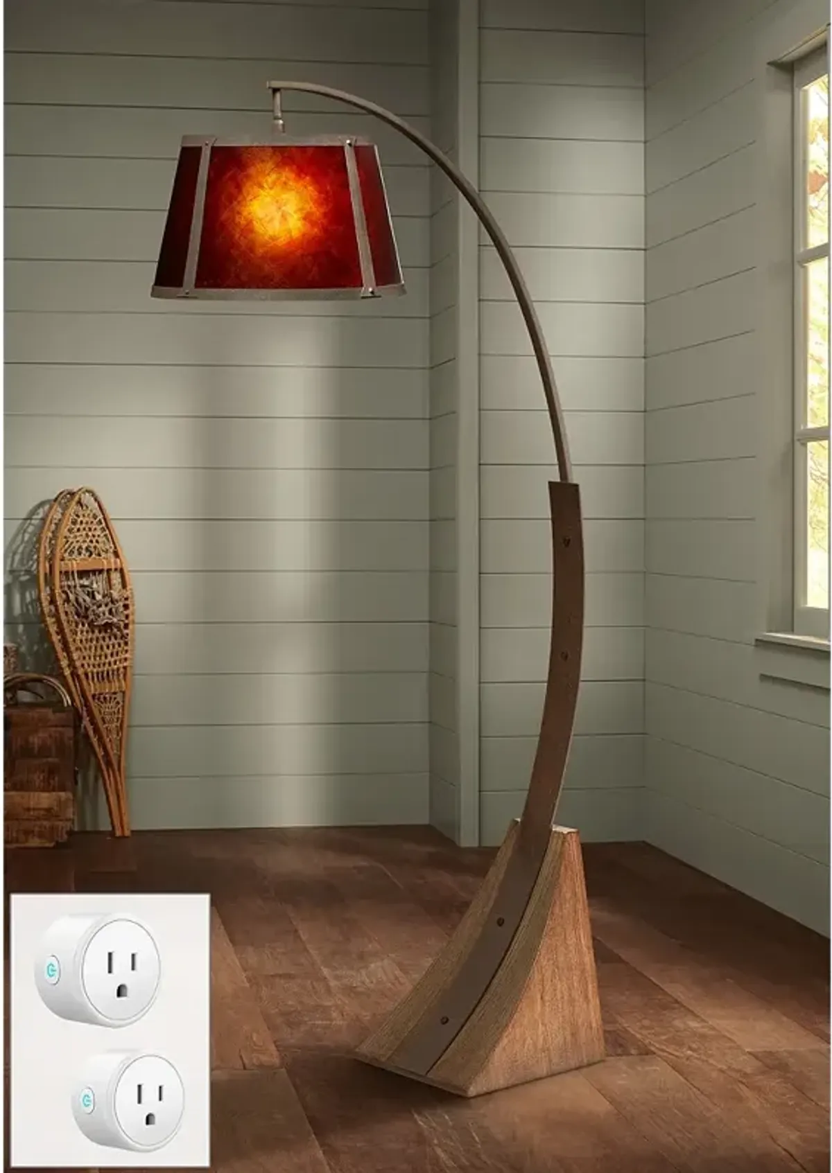 Oak River Rust and Amber Mica Arc Floor Lamp w/ Smart Socket