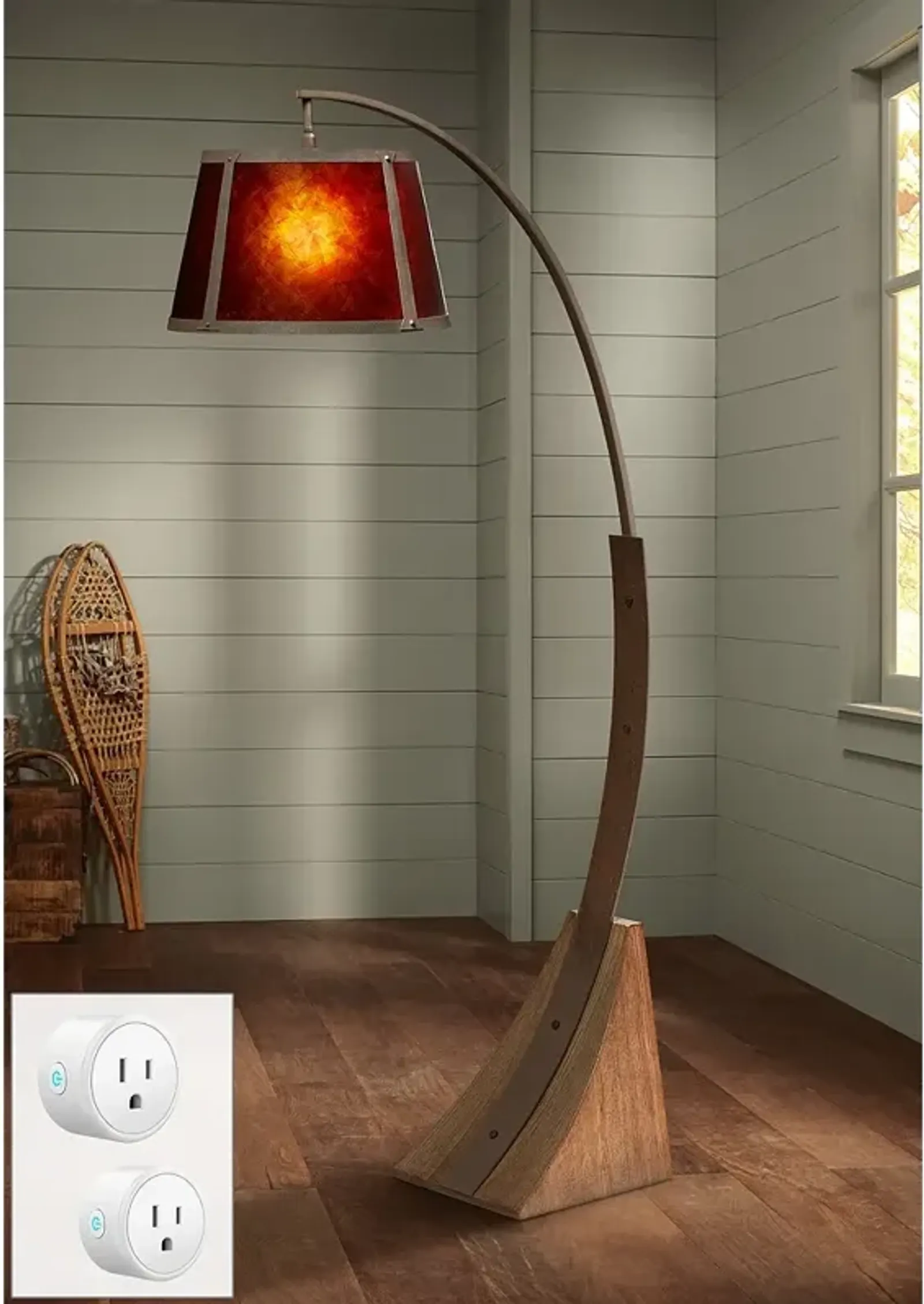 Oak River Rust and Amber Mica Arc Floor Lamp w/ Smart Socket