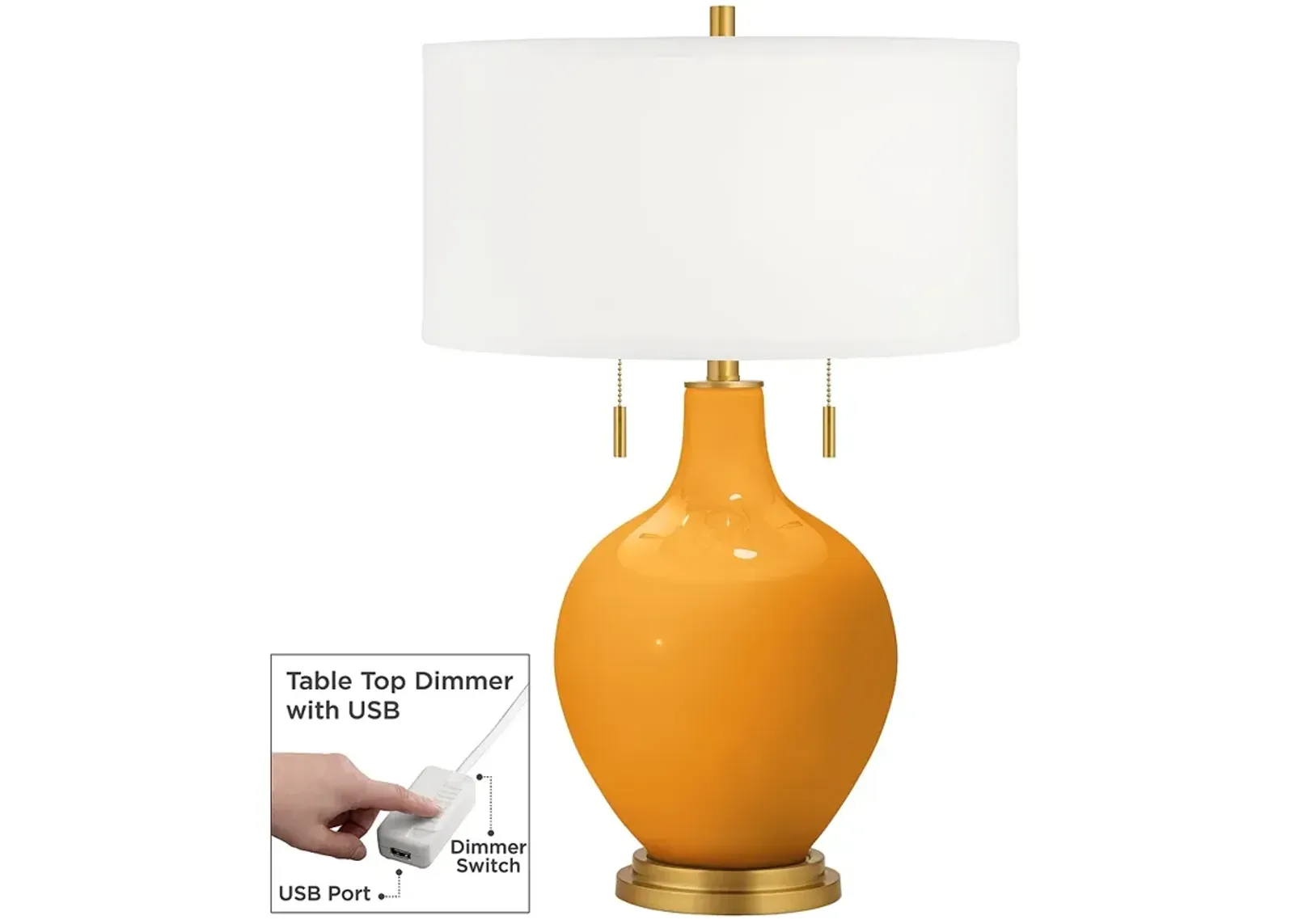 Color Plus Toby Brass 28" Carnival Orange Table Lamp with USB Dimmer