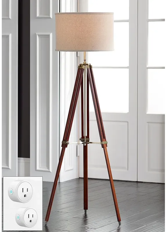 Surveyor Cherry Wood Tripod Floor Lamp w/ Smart Socket