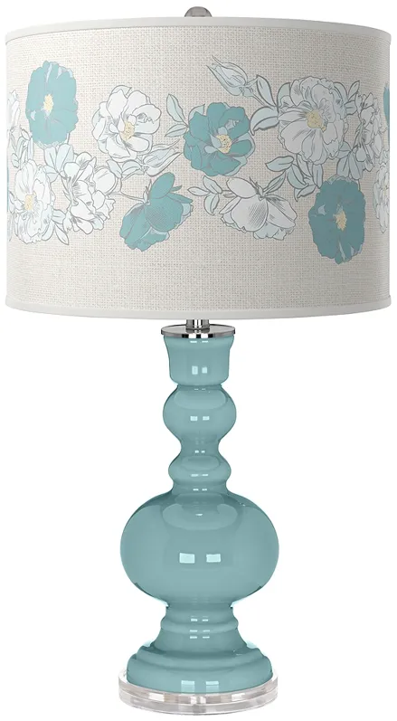 Raindrop Blue with Rose Bouquet Shade Apothecary Table Lamp