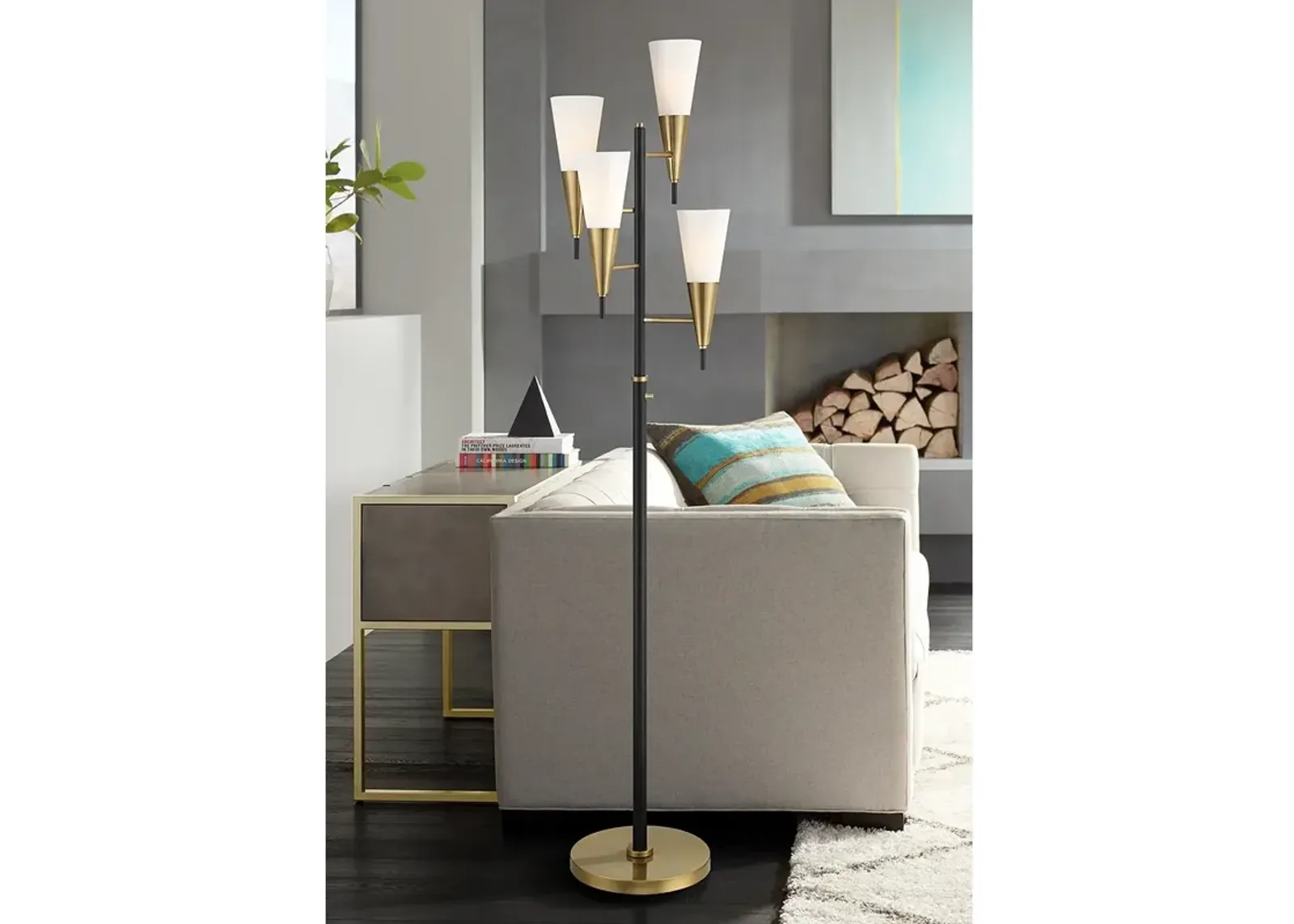 Possini Euro Quatro 71" High 4-Light Black Gold Modern Floor Lamp