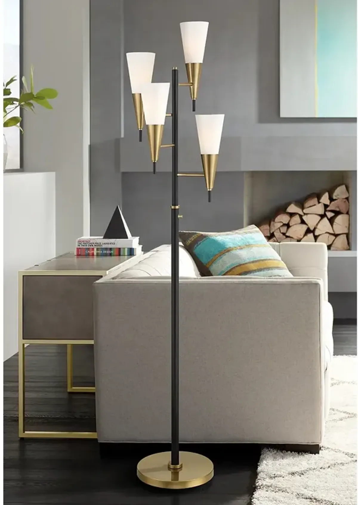 Possini Euro Quatro 71" High 4-Light Black Gold Modern Floor Lamp