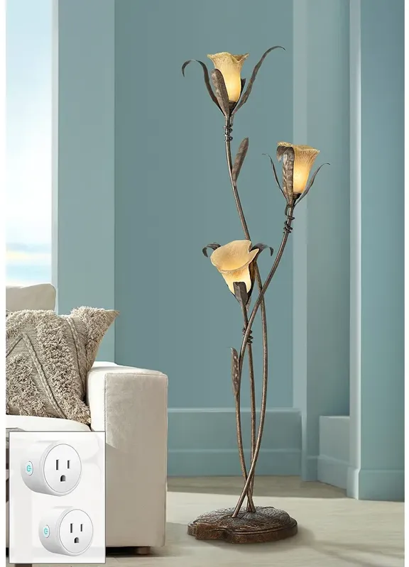 Bronze and Gold Intertwined Lilies Floor Lamp with Socket