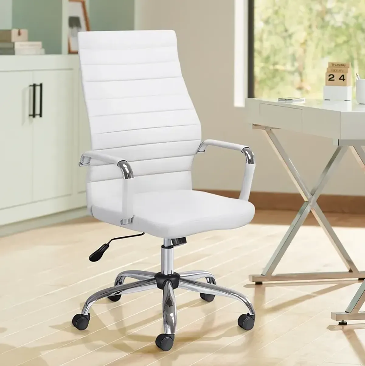 Primero White Faux Leather Adjustable Office Chair