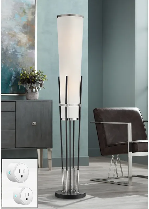 Possini Euro Flute 64" Satin Black Floor Lamp with Smart Socket