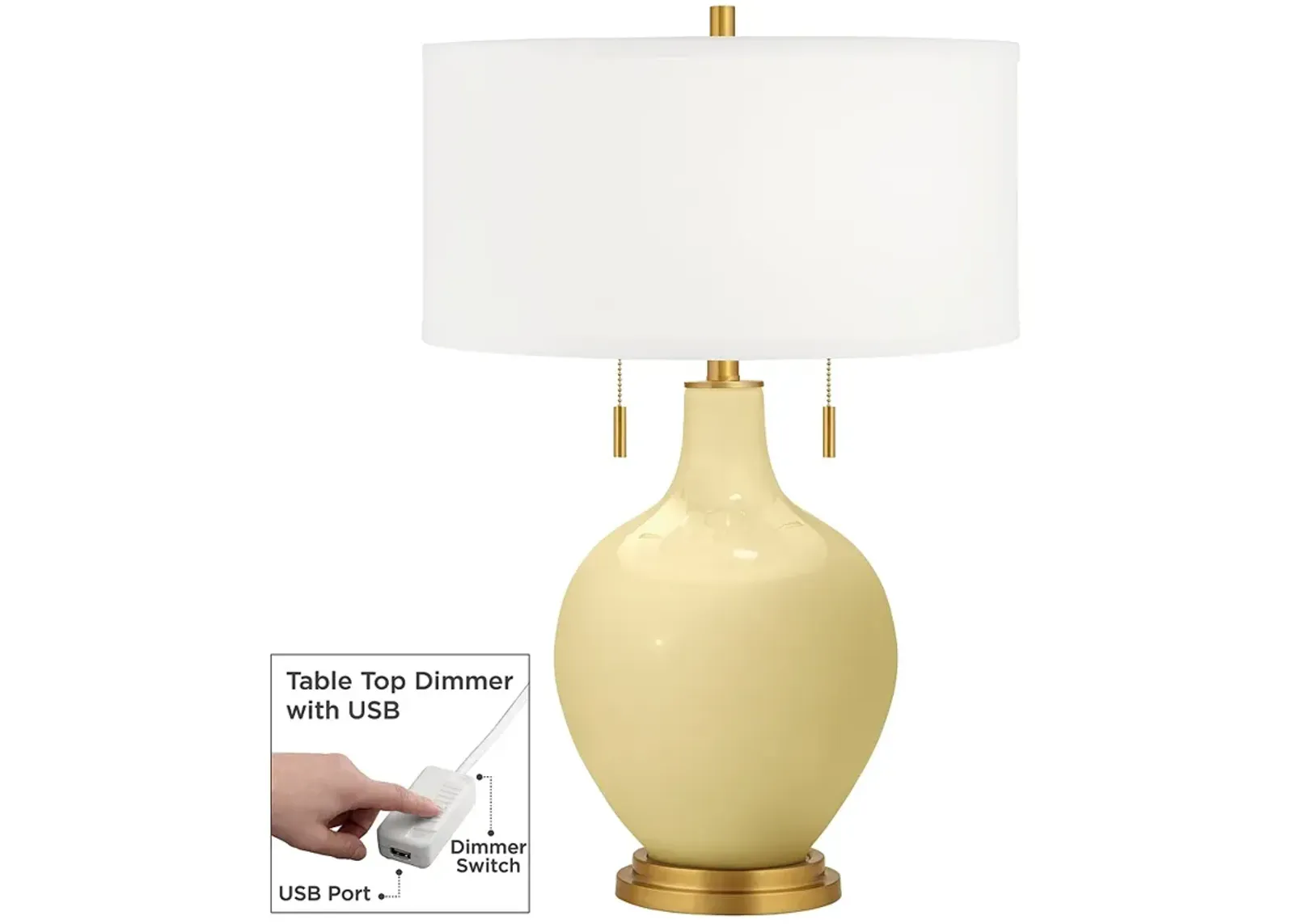 Color Plus Toby 28" Brass Butter Up Yellow Table Lamp with USB Dimmer