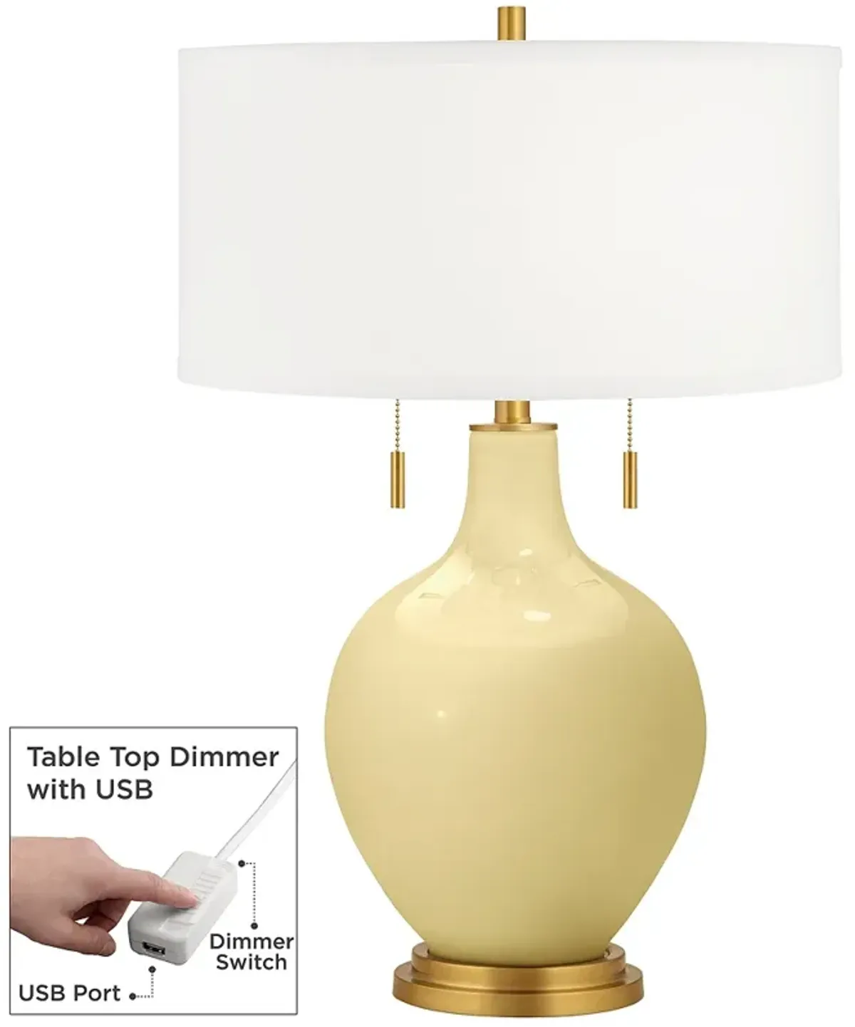 Color Plus Toby 28" Brass Butter Up Yellow Table Lamp with USB Dimmer