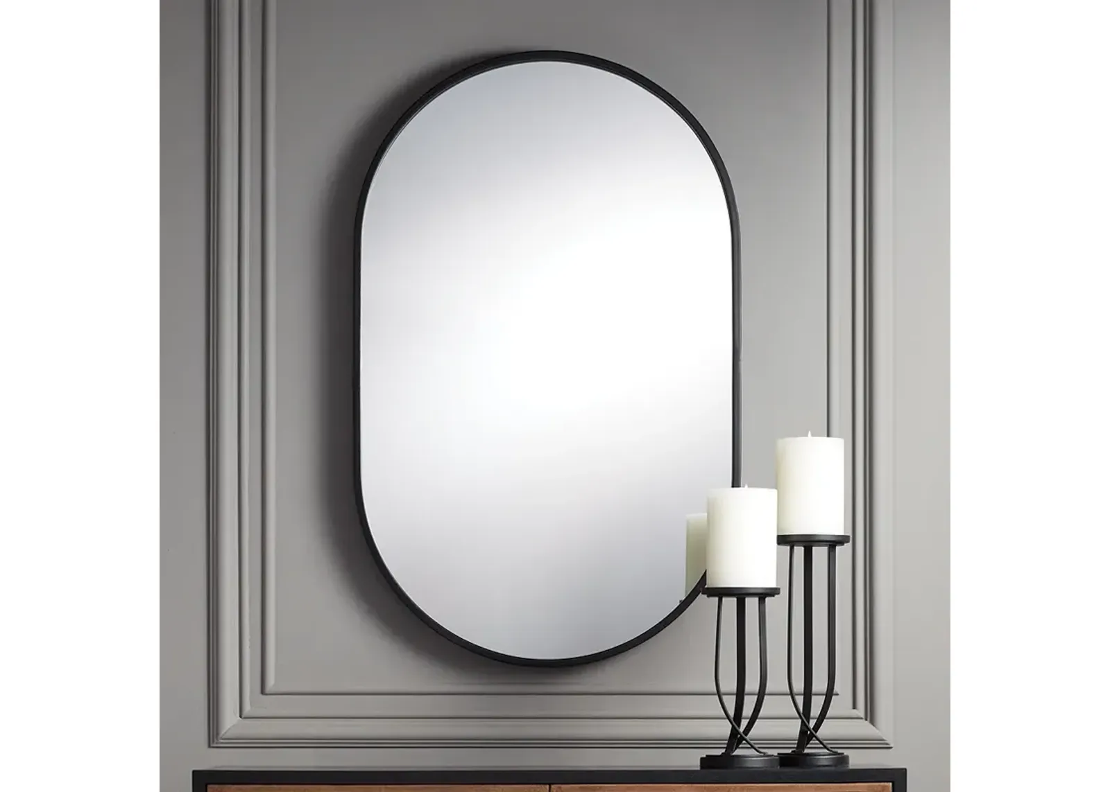 Uttermost Rapido Matte Black 24"x38" Racetrack Oval Wall Mirror